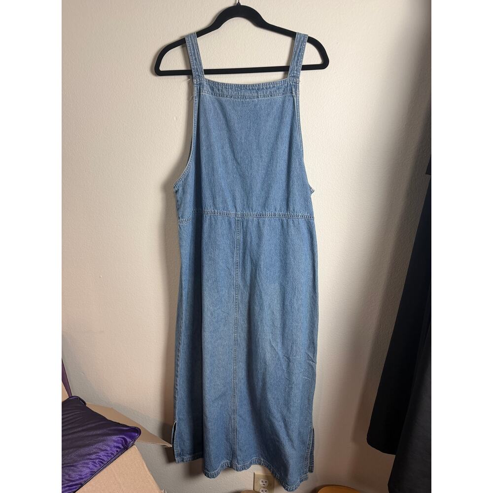 Vintage Sag Harbor Denim Overall Jumper Dress Womens Large Medium Wash Midi Maxi - Picture 3 of 5